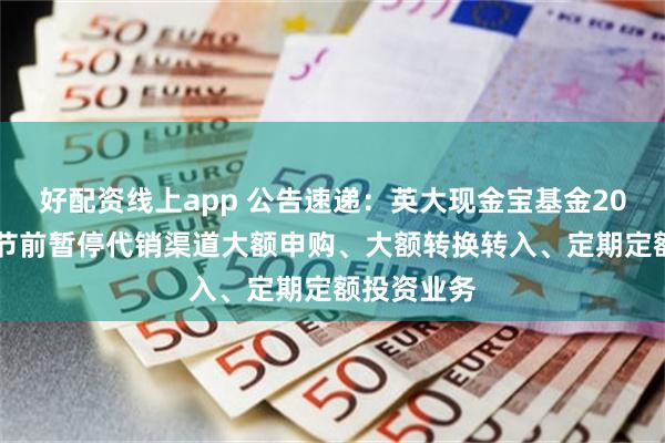 好配资线上app 公告速递：英大现金宝基金2025年五一节前暂停代销渠道大额申购、大额转换转入、定期定额投资业务